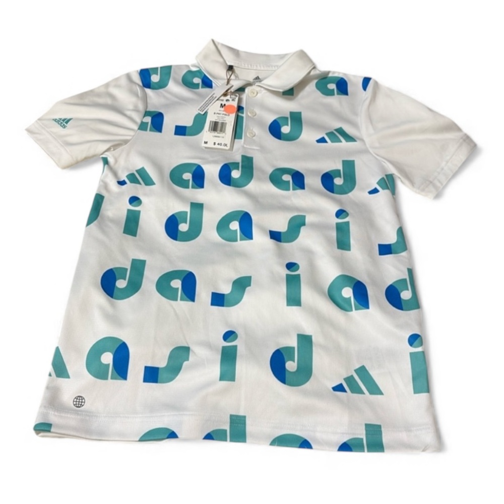 NWT Adidas Boys Golf Graphic Print Polo Shirt Youth M